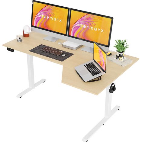 Bureau d’angle assis-debout électrique en L 150x90 cm (59x35") - Hauteur réglable avec mémoire - Gestion des câbles - Ergonomique PC/Home office - Standard européen (1/5)
