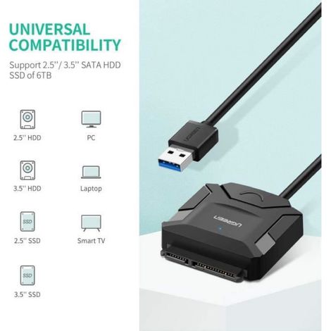 Adaptateur USB 3.0 vers SATA - Pour Disque Dur 2.5 Pouces et 3.5 Pouces - Supporte UASP - Alimentation Externe 12 V 2 A - 1 Pièce (1/4)