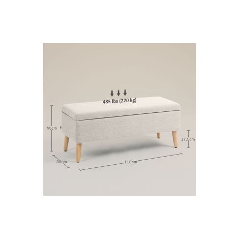 Banc coffre beige 110 x 39 x 45 cm en bois d hévéa avec assise rembourrée aspect lin et rangement pour entrée chambre et salon (1/5)