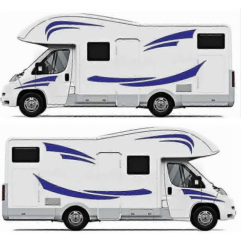 Autocollant universel à faire soi-même pour la décoration de carrosserie de camping-cars, caravanes et remorques (bleu) (1/3)