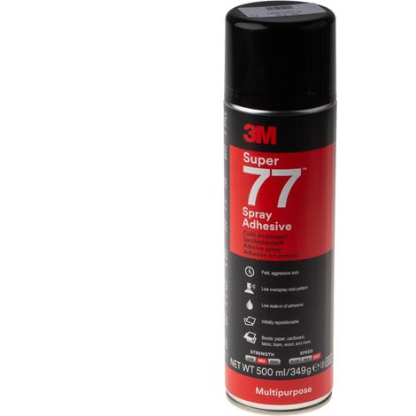 Colle aérosol multi-usage 3M 77 transparente 500ml – Adhésion instantanée – Pour matériaux légers – Séchage rapide et ajustement précis (1/5)