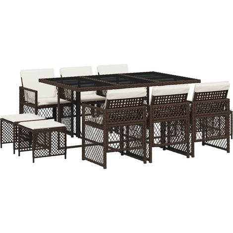 Maison Exclusive - 11-tlg. Garten-Essgruppe mit Kissen Braun Poly