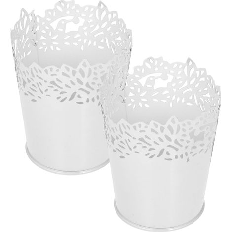 Porte-Plantes en Fer Blanc Ajouré, Ensemble de 2 Pièces, Résistant et Élégant Finition Brillante, Décoration Intérieure Maison Bureau (1/5)