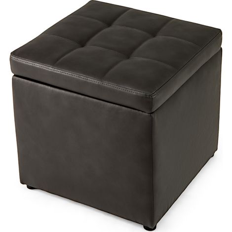 COSTWAY Faux Leather Storage Ottoman Cube Pouffe Storage Toy Box-Grey (1/5)