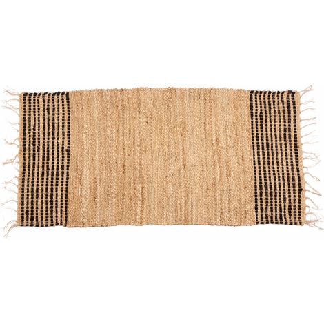 Tapis en jute 140x70 cm à franges, rayures beiges et noires (1/4)