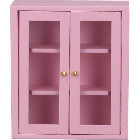 Armoire murale miniature en bois rose pour maison de poupée 1:12, meuble de cuisine jouet décoratif, jeu d'imitation (1/5)