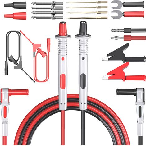 Kit cavi multimetro, cavi di prova con morsetto a coccodrillo, sonda di prova, gancio di prova a molla, cavi di prova elettrici per tester multimetro