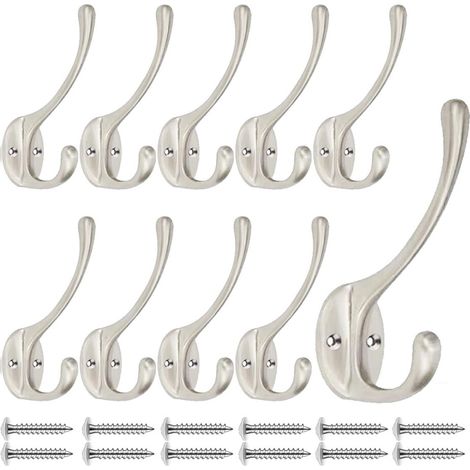 Crochets porte-manteaux blancs à double crochet – Acier robuste, 10 crochets