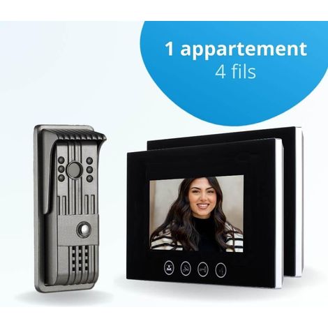 Portier interphone vidéo PILI 4 Fils - 2 écrans noirs 7" - avec mémoire photos