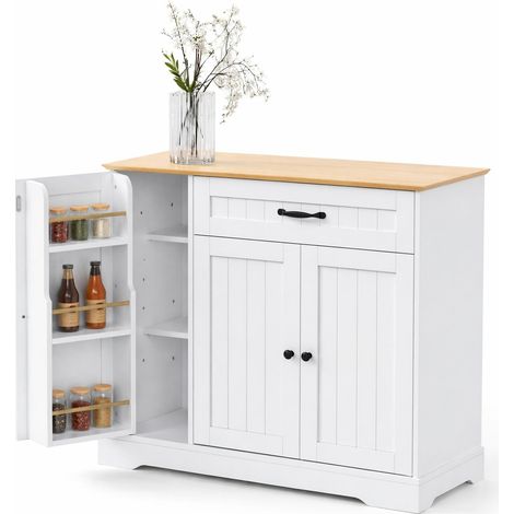 ELVMI Sideboard mit 3 Türen, 1 Schublade und verstellbaren Einlegeböden, aus MDF, Weiß und Natur, 107 × 40 × 83,4 cm (1/5)