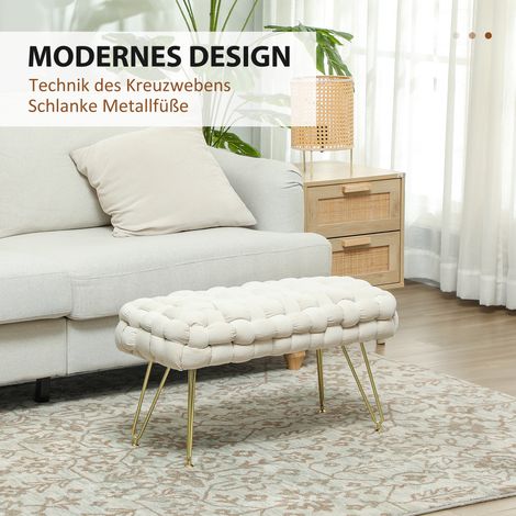 Tabouret design blanc crème avec piètement en acier et coussin rembourré, pour séjour, chambre ou entrée (1/4)