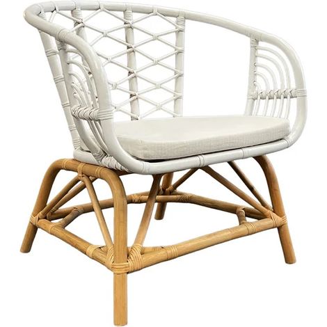 Fauteuil arrondi en rotin tressé blanc et couleur naturelle – VIOLA (1/5)