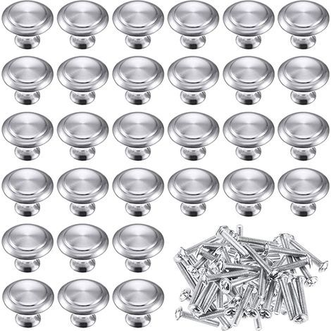 Bouton de Porte Cuisine Inox Bouton Tiroir Inox Brossé Bouton de Meuble Inox Brossé 30 Pièces Bouton de Tiroir Monotrou en Argent avec Vis pour Armoire de Cuisine Tiroir Commode Portes Meubles (1/5)