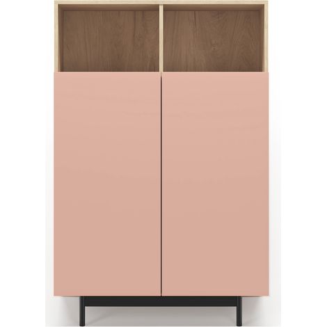 Buffet de rangement haut en mélamine, collection PRINTED, avec 2 portes, couleur chêne clair - rose (1/3)
