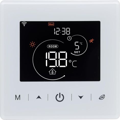 WiFi, Battery Gas Boiler Thermostat, 2-Wire Programmable Room Thermostat, Controlled by Tuya or Smart Life, Compatible with Alexa and Google Home Voice Control, 3A, White, Wall Mount