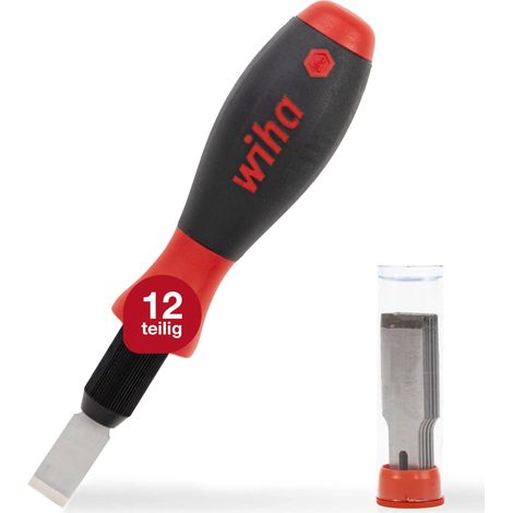 Wiha Universalschaber Set SoftFinish® 12 teilig I mit 10 Ersatzklingen, 13 mm breit I Entfernen von Farbresten, Etiketten, Kleberesten usw. (26920) (1/4)