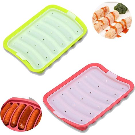 Lot de 2 moules à saucisse en silicone - Pour hot dog - Avec couvercle - Pour barbecue, pâtisserie, cuisine, maison, cuisine - 6 cavities (1/5)