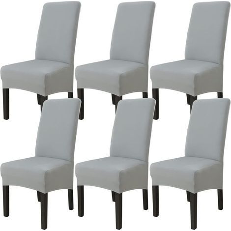 Lot de 6 Housse de Chaise de Salle à Manger (Gris Clair), Housse de Chaise Extensible Couverture de Chaise Grande Universelle Lavables, Facile à Nettoyer pour Décor Salle à Manger Salon (1/5)