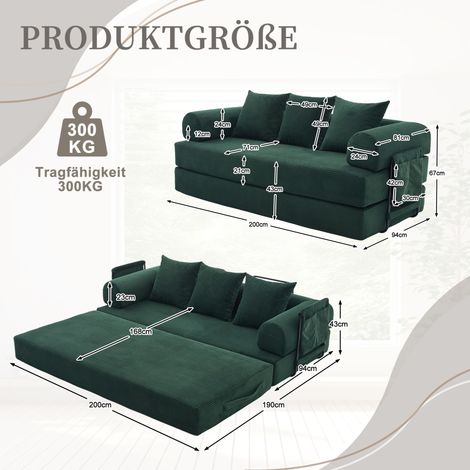 Modulares Sofa 200 x 94 x 67 cm aus Stoff, Smaragdgrün, Seitentasche – MEUBLIV (1/5)