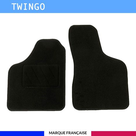 Tapis de sol voiture - Sur mesure pour  Renault TWINGO (07/1998-06/2007) - Antidérapant : Clips de fixations et scratch - Tapis de sol avant 2 pièces - Moquette - Noir