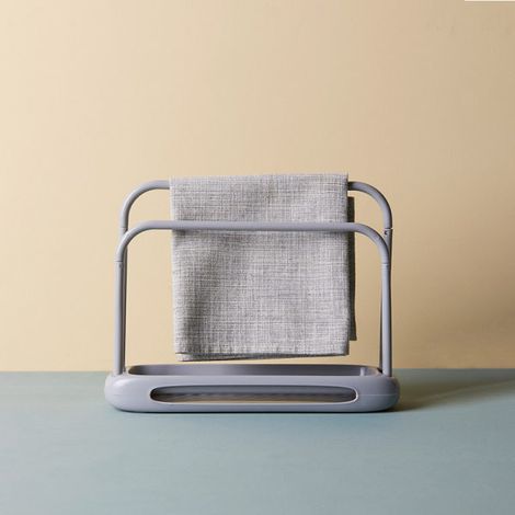 Porte-serviettes bipolaire avec plateau égouttage organiseur évier (1/4)
