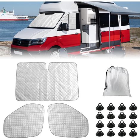 3 Pièces Tapis Thermique Voiture Remplacement pour Crafter/Grand California 2018-2025, Protection Solaire Pare-Brise, Ensemble de Pare-Soleil Pliable, Doublure Noire (1/5)