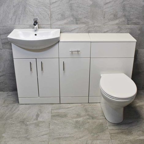 1350mm Vanity Set Bathroom Furniture Suite Sink Storage Drawerline White, No tap (1/5)