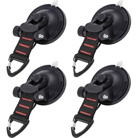 BRAVIX Ventouses D'Ancrage - Ancre À Ventouse Fixation Du Crochet D'Arrimage Ventouses D'Ancrage Lavables Multi-Usages Pour Voiture Auvent Latéral Bateau Camping Bâche - Noir 4Pcs -