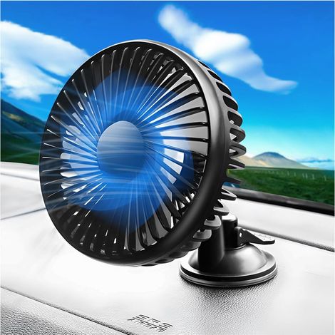 Car Fan, 360° Adjustable 3-Speed Cooling Fan, Portable Quiet Fan for Summer Cars SUVs (Suction Cups) (1/5)