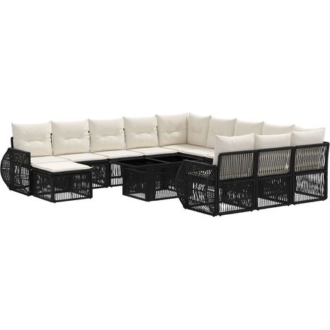 Conjunto de sofás de jardín 13 uds. Negro y Blanco Crema vidaXL (1/5)