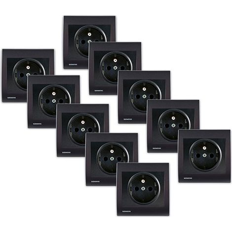 Siemens – Lot de 10 prises 2P+T anthracite Delta Iris – Plaques thermodurcies anti-rayures – Prises avec éclipses de sécurité – Pour intérieur moderne (1/4)