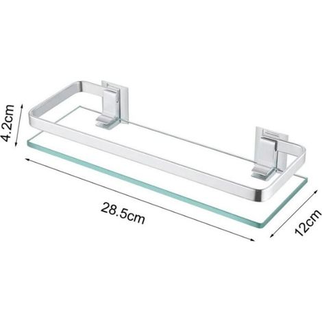 Csparkv – Étagère murale de douche en verre trempé 28.5x12x4.2cm – Acier inoxydable brossé – Installation facile par vis – Rangement pratique salle de bain (1/3)