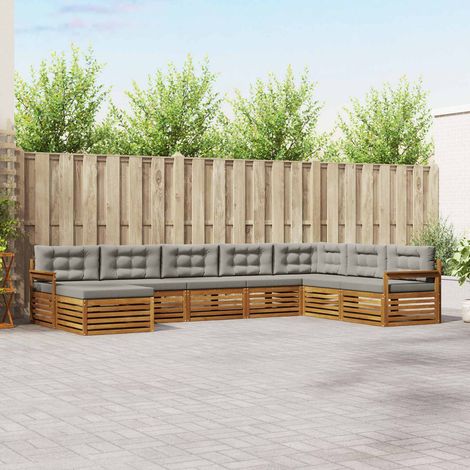 vidaXL Outdoor-Sofagarnitur mit Kissen 8 pcs Natürlich und Hellgrau (1/5)