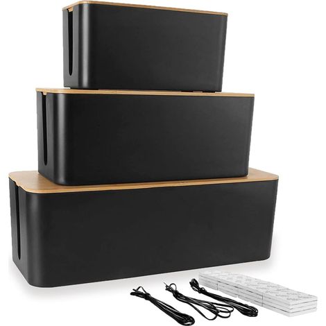 Lot 3 Boîte Cache Câble, Grand Boîte de Rangement Câbles Electriques avec Bois Couvercle, Boite Cache Multiprise pour Protection de Câble et Prise Electriques (1/5)