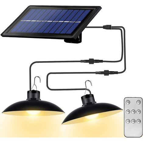 Lustre lampes solaires avec télécommande étanche 2 têtes câble 3 m Lumière chaude (1/4)