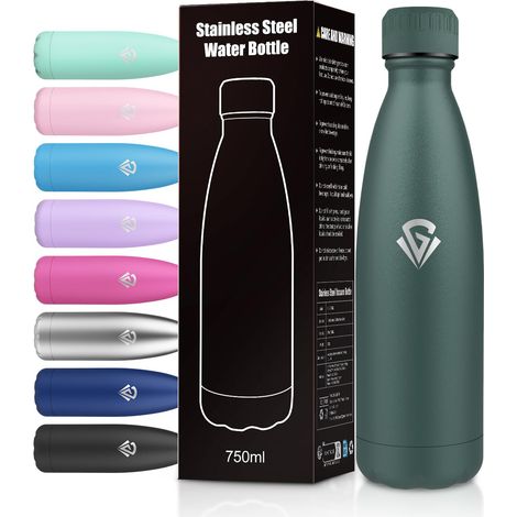 Gourde Inox 750ml, Gourde Isotherme Double Paroi, Bouteille Réutilisable, sans BPA, Étanche, Bouteille D'eau pour Sport, Camping, Bureau, Randonnée (1/5)