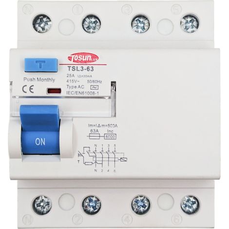 Interruptor diferencial trifásico 30mA 6KA 3P+N tipo AC 63A
