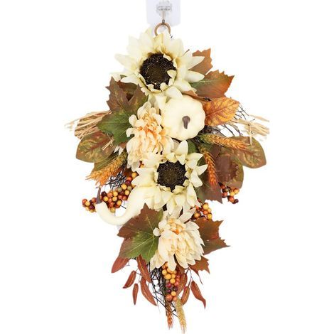 White Pumpkin Garland Autumn Harvest Decor for Farmhouse Mantel, Seasonal Handmade Ornament, 45cm- (1/5)