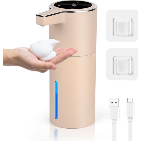 Distributeur Savon Automatique,420ml Distributeur Savon Mural,Distributeur Liquide Vaisselle avec Capteur Infrarouge,Rechargeable par USB,Adapté à la Cuisine (Brune Type de Mousse) (1/5)