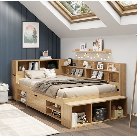 Cama infantil 90x200 con cajón y armarios funcional OKMYHOME (1/5)