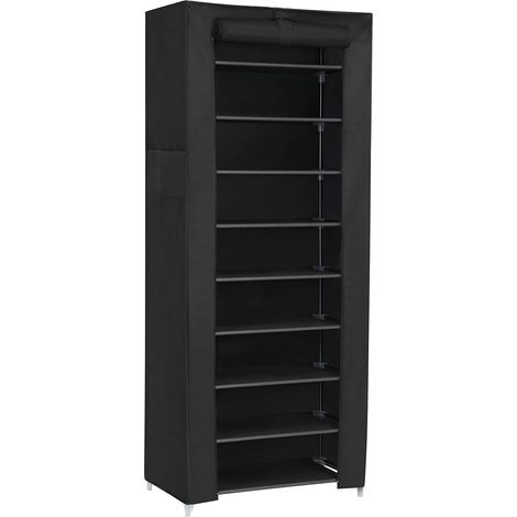 Schuhregal mit 10 Ablagen, Schuhschrank, Schuhablage, 160 x 58 x 28 cm, bietet Platz für ca. 27 Paar Schuhe, großes Modell, schwarz