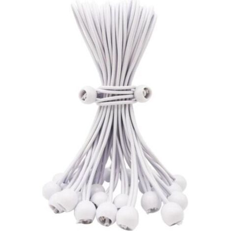 (blanc)Lot de 25 tendeurs élastiques avec boule, 25,4 cm, accessoires de tente d'extérieur robustes pour bâche de camping, auvent et fixations (1/5)