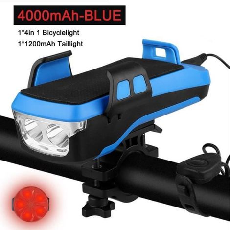 Feu Avant Vélo - Feu Arrière Vélo - Éclairage LED Rechargeable USB et Solaire - Support Téléphone Intégré - Batterie 4000 mAh - 1 Pièce (1/5)