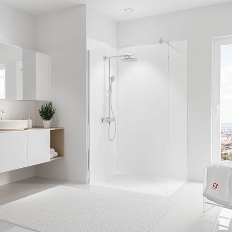 Panneau mural Blanc, revêtement pour douche et salle de bain, DécoDesign COULEUR, Schulte, Lot de 2 panneaux muraux: 90 x 210 cm + 120 x 210 cm