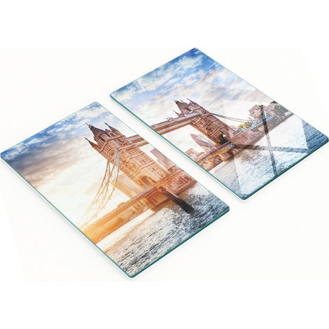 Juego de dos tablas de cocina de cristal con diseño del Tower Bridge de Londres, 2 x 30 x 52 cm. (1/5)