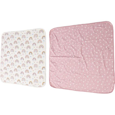 Lot de 2 couvertures bébé en coton, douces, confortables, respirantes et polyvalentes, idéales pour les nouveau-nés et les familles, avec un imprimé arc-en-ciel. (1/5)