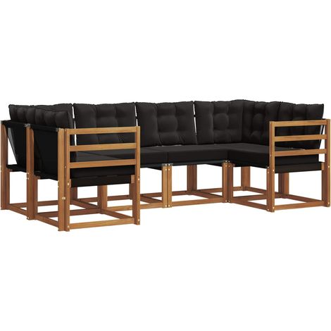 Outdoor Sofa Set with Cushion 6 pcs Natural and Black vidaXL
