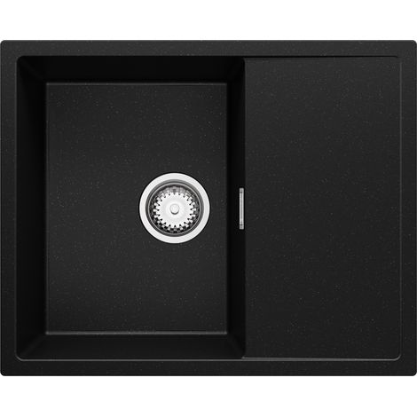 PRIMAGRAN Evier Cuisine en Granit 62x50cm, Lavabo 1 bac + Kit de Vidage, Évier à Encastrer au meuble 45cm - Ibiza, Noir Métallisé (1/5)