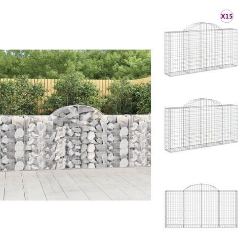 Gabionen mit Hochbogen 15Stk. 200x30x100/120cm Verzinktes Eisen - Gabionen - Gartendeko - Gartenzubehör - Zaun - Sichtschutz (1/5)