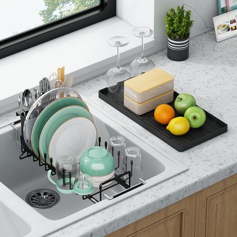 Égouttoir à Vaisselle Extensible pour Évier, Plateau de Séchage en Silicone, Range-Ustensiles, Gain Place Petit Évier Cuisine, Adaptable aux Éviers 35-48 cm (14''-19'') Pour Évier+ -'Pour Évier+ Exten (1/5)